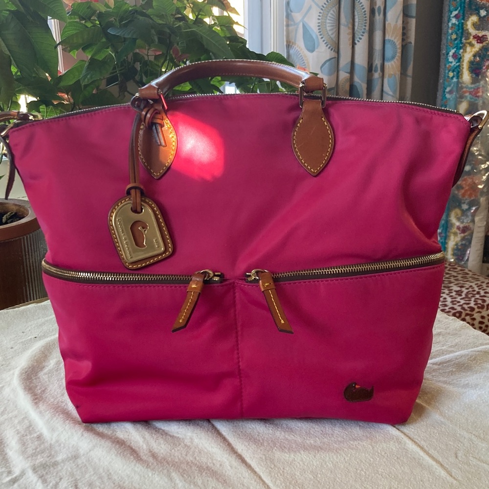 Dooney & Bourke Hot Pink Tote with Brown Trim